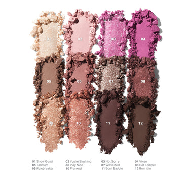 Color swatches of makeup shades on a white background