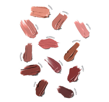 Collection of lipstick swatches in various shades on a white background | Lip Filter HydroPlump Soft Matte Lipstick Bundle | Secondary image