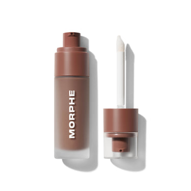 {Burst} Morphe Complexion Boost Peptide Bronzing Serum bottle with dual-action pump applicator and precision sponge tip wand