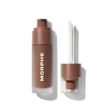 {Surge} Morphe Complexion Boost Peptide Bronzing Serum bottle with dual-action pump applicator and precision sponge tip wand