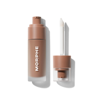 {Wave} Morphe Complexion Boost Peptide Bronzing Serum bottle with dual-action pump applicator and precision sponge tip wand