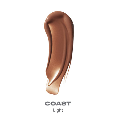 {Coast} Morphe Complexion Boost Peptide Bronzing Serum swatch in Coast, a tan shade with a warm, shimmering finish