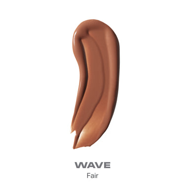 {Wave} Morphe Complexion Boost Peptide Bronzing Serum swatch in Wave, a tan shade with a warm, shimmering finish
