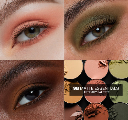 9B Matte Essentials Artistry Palette - eye macros on three different skin tones, view larger image-view-4