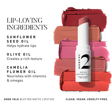 Good Talk Soft Matte Lipstick / Red Sunset - Product Infographic